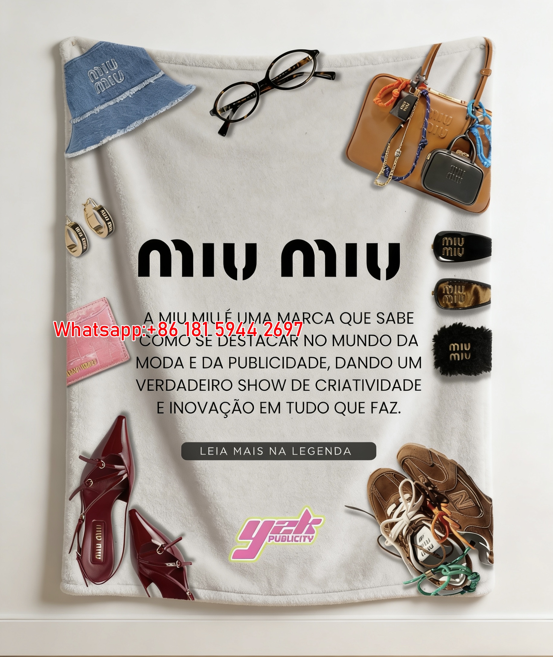 Miu Miu Luxury Fashion Collage Off White Flannel Throw Blanket Miu Miu Accessories Printed Sofa Blanket IMG_0379